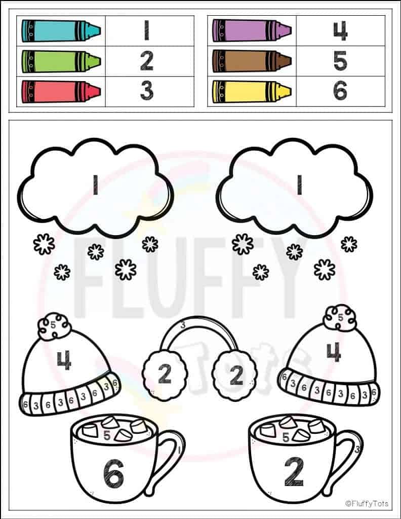Fun Winter Color By Number Activity Learning Number 1-10 - FluffyTots